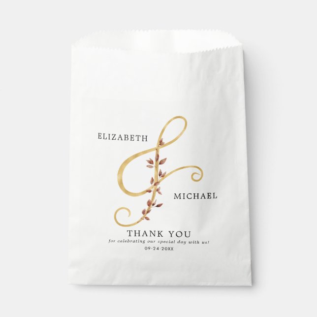 Simple Elegant Ampersand Botanical Fall Wedding Favour Bags (Front)