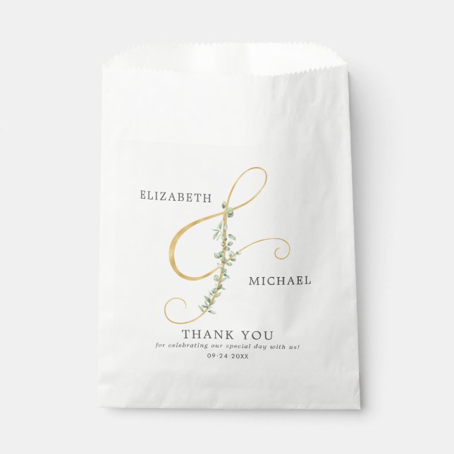 Simple Elegant Ampersand Botanical Wedding Favour Bags (Front)