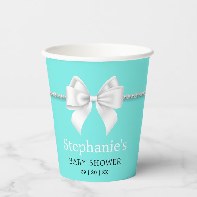 Simple Elegant Aqua Teal Fancy Tiffany Baby Shower Paper Cups (Front)