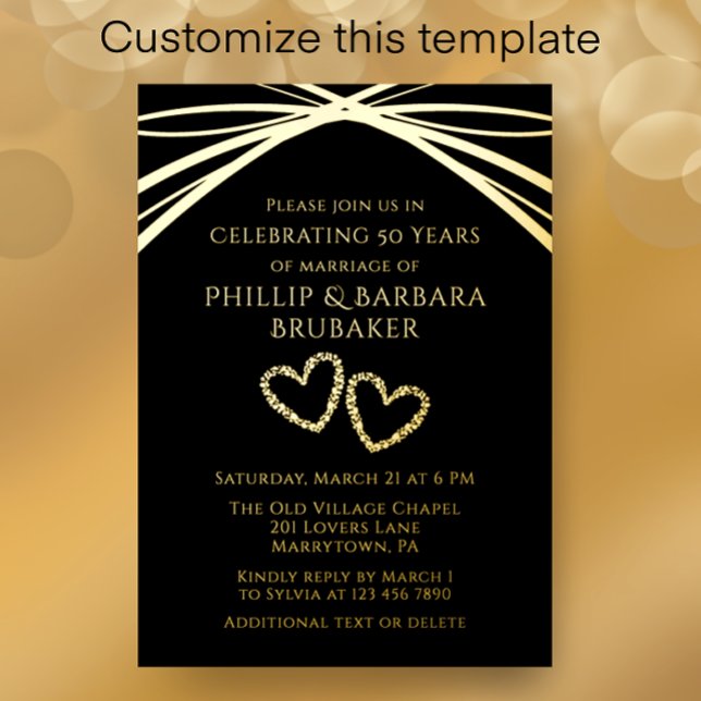 Simple Elegant Arch Gold 50th Wedding Anniversary (Customize this template for an elegant arch gold foil 50th wedding anniversary party invitation.
)