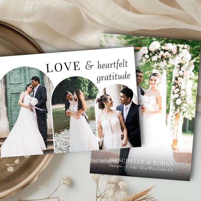 Simple Elegant Arch Multi Wedding Photo Thank You Card (Triple Arch Shaped wedding photo thank you card by Darling & May)