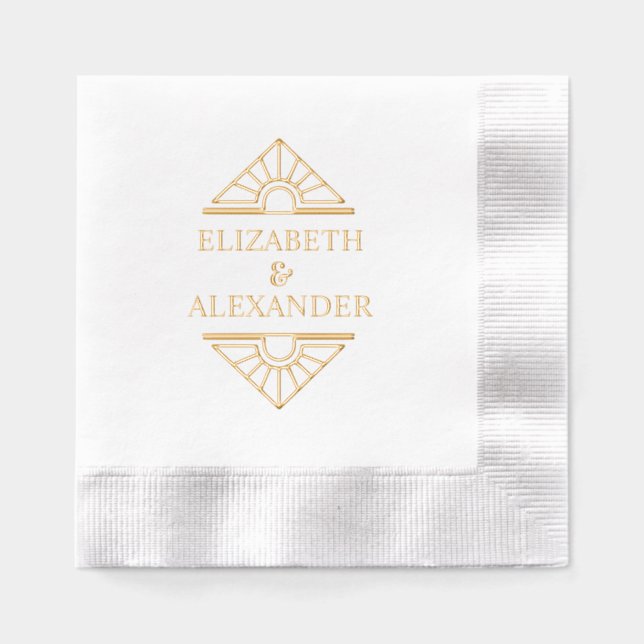 Simple Elegant Art Deco #1 Wedding Couple Name Foil Napkins (Front)