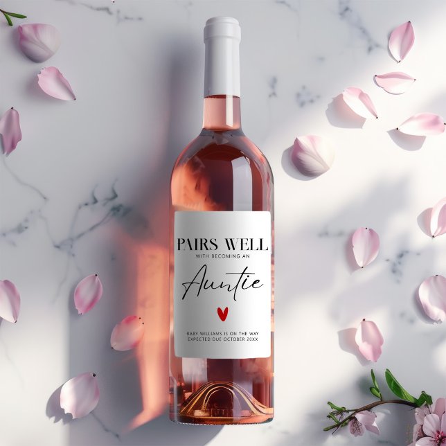 Simple Elegant Aunt Pregnancy Announcement Custom Wine Label (Creator Uploaded)