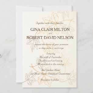 Simple Elegant Autumn Leaves Outlines Fall Wedding Invitation