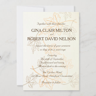 Simple Elegant Autumn Leaves Outlines Fall Wedding Invitation