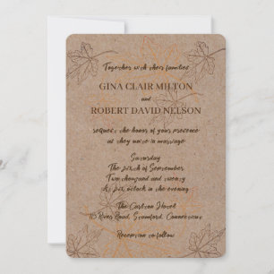 Simple Elegant Autumn Leaves Outlines Fall Wedding Invitation
