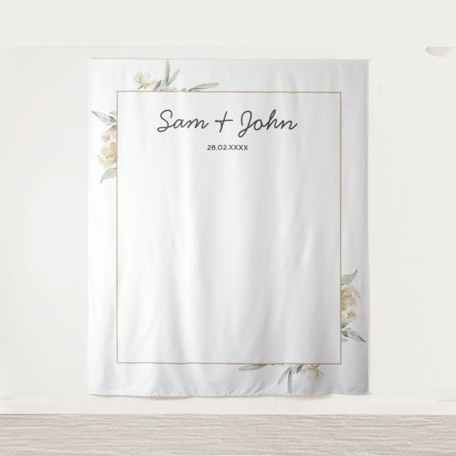 Simple Elegant Autumn Wedding Photo Booth Backdrop Tapestry (Front)