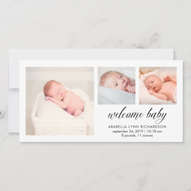 Simple Elegant Baby Birth Announcement | 3 Photos (Front)