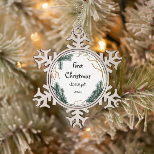simple elegant baby first christmas   snowflake pewter christmas ornament