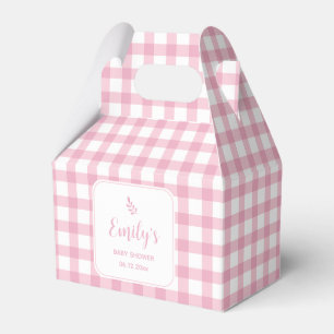Simple Elegant Baby Pink Gingham Girl Baby Shower Favour Box