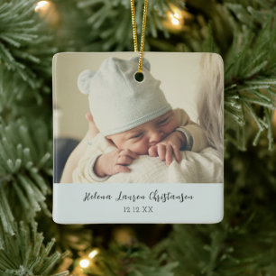 Simple & Elegant Baby's First Birthday Christmas Ceramic Ornament
