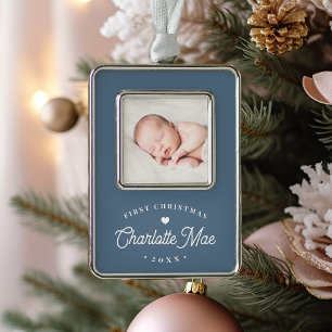 Simple Elegant Baby's First Christmas Photo Silver Plated Framed Ornament