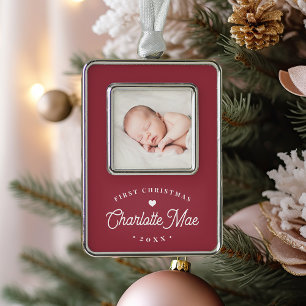 Simple Elegant Baby's First Christmas Photo Silver Plated Framed Ornament