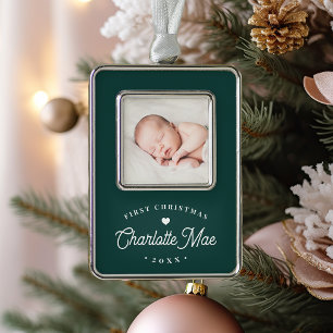 Simple Elegant Baby's First Christmas Photo Silver Plated Framed Ornament