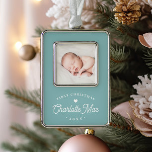 Simple Elegant Baby's First Christmas Photo Silver Plated Framed Ornament