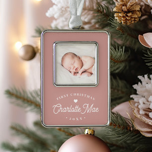 Simple Elegant Baby's First Christmas Photo Silver Plated Framed Ornament