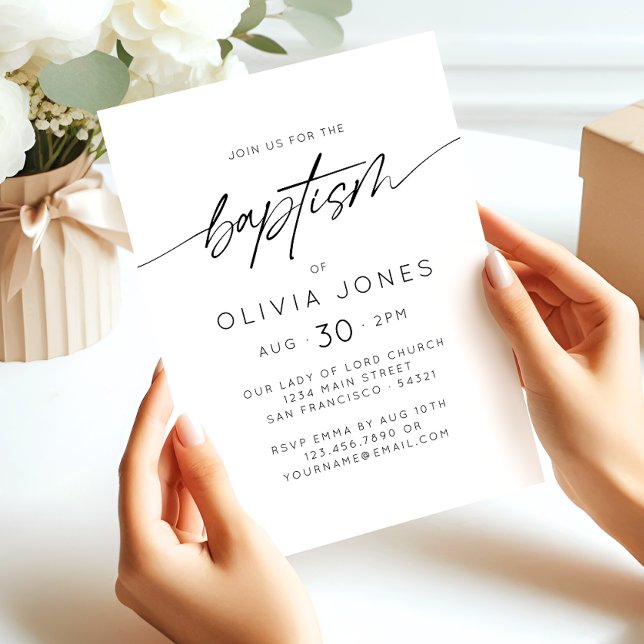 Simple Elegant Baptism Christening Minimal Script  Invitation (Creator Uploaded)