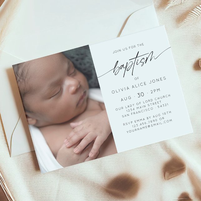 Simple Elegant Baptism Christening Script Photo Invitation (Creator Uploaded)