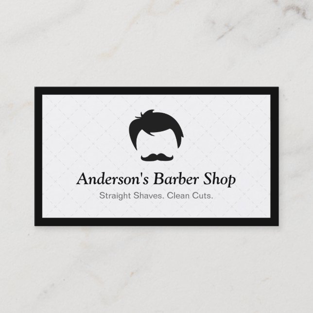 Simple Elegant Barber Shop Logo Modern Black White Business Card (Front)