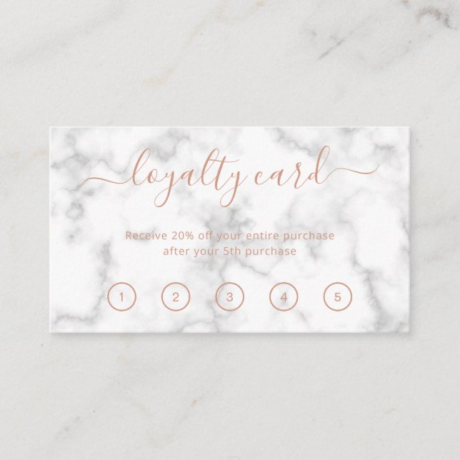 Simple Elegant Beauty Salon Rose Gold Marble Loyalty Card (Front)