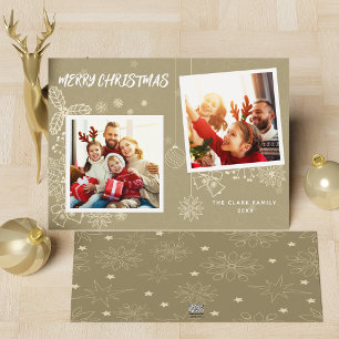 Simple Elegant Beige 2 Photo Frames Family Holiday Card