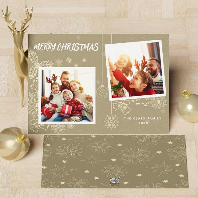 Simple Elegant Beige 2 Photo Frames Family Holiday Card (Simple Elegant Beige 2 Photo Frames Family Holiday Card)