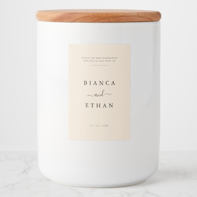 Simple Elegant Beige and Black Wedding  Food Label (Front)