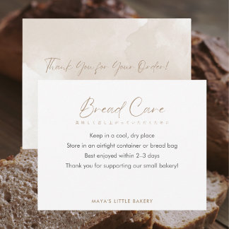 Simple Elegant Beige Bread Care Instructions Thank You Card