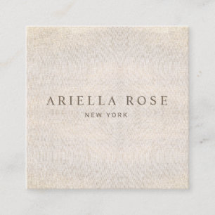 Simple Elegant Beige Champagne Linen Professional Square Business Card