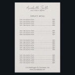 Simple Elegant Beige Minimalist Modern Price List<br><div class="desc">Modern price list featuring a simple and minimalist layout with your business name in an elegant script typography over a beige faux paper texture. Below is your service menu and business contact info. This professional price list is great for a makeup artist, hair stylist, beauty salon, lash technician, massage therapist,...</div>