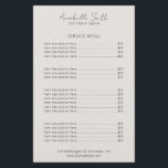 Simple Elegant Beige Minimalist Modern Price List<br><div class="desc">Modern price list featuring a simple and minimalist layout with your business name in an elegant script typography over a beige faux paper texture. Below is your service menu and business contact info. This professional price list is great for a makeup artist, hair stylist, beauty salon, lash technician, massage therapist,...</div>
