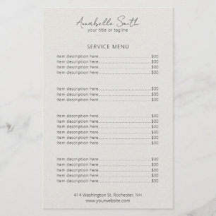 Simple Elegant Beige Minimalist Modern Price List