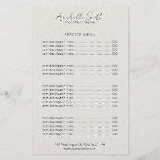 Simple Elegant Beige Minimalist Modern Price List