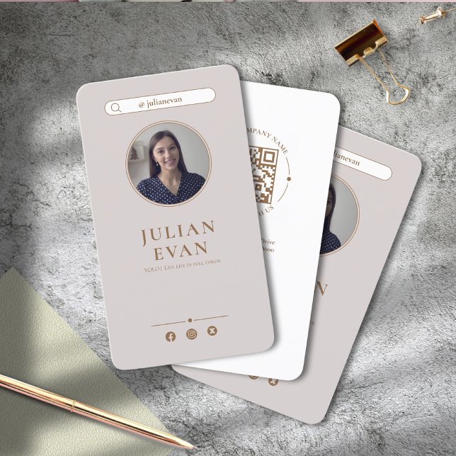 Simple Elegant Beige Photo Business Card (Simple Elegant Beige Photo Profile Businss Card)