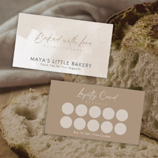 Simple Elegant Beige Watercolor Bakery Loyalty Business Card