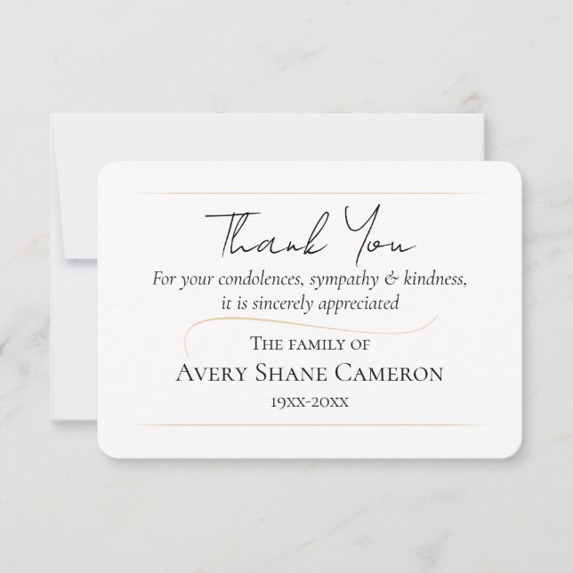 Simple, Elegant, Bereavement Flat Thank You Card (Front)