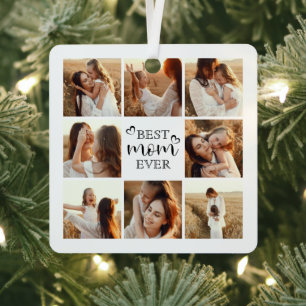 Simple Elegant Best Mum Ever Cute Photo Collage Metal Tree Decoration