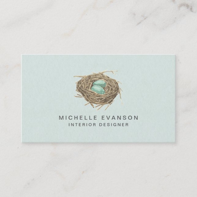 Simple Elegant Bird Nest Professional Mint Green Business Card (Front)