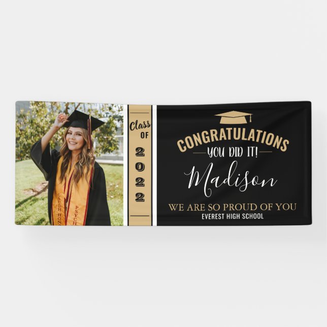 Simple Elegant Black 1 Photo Graduation Banner (Horizontal)