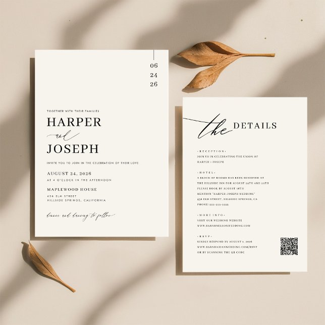 Simple Elegant Black All In One QR Code Wedding Invitation (Creator Uploaded)