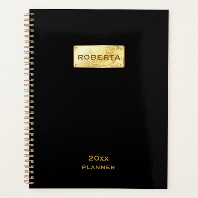 Simple Elegant Black and Gold 2025 Planner (Front)