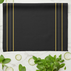 Simple Elegant Black and Gold Stripes  Tea Towel
