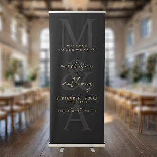 Simple Elegant Black and Gold Wedding Welcome Retractable Banner