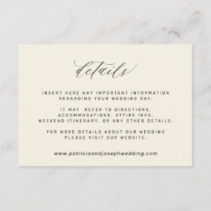 Simple elegant black and ivory wedding details enclosure card