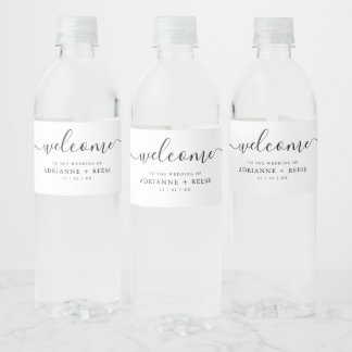 Simple Elegant Black and Wedding Water Bottle Labe Label