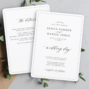 Simple elegant black and white all in one wedding invitation