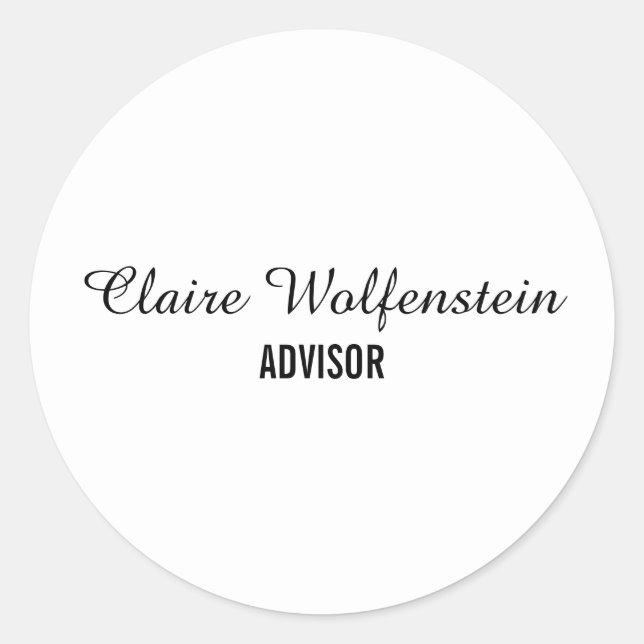 Simple Elegant Black and White Business Classic Round Sticker (Front)