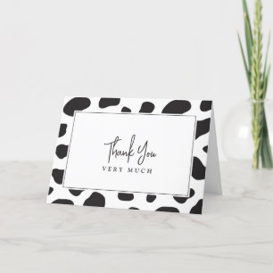 Simple Elegant Black and White Cow Themed Birthday Thank You Card