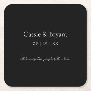 Simple Elegant Black and White Gothic Wedding Square Paper Coaster