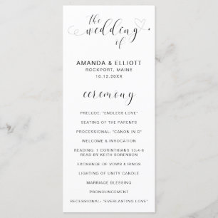 Simple Elegant Black and White Heart Wedding Programme